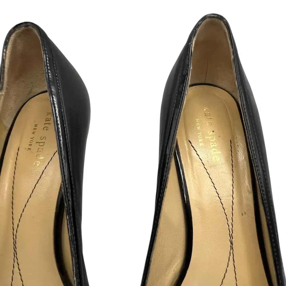 Kate Spade Heels Pumps Women SZ 9.5 Black Leather Open Toe 3 Inch Heels Classic